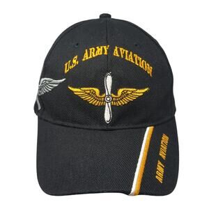 US Army Aviation Strapback Baseball Cap Black One Size Adjustable Patriotic